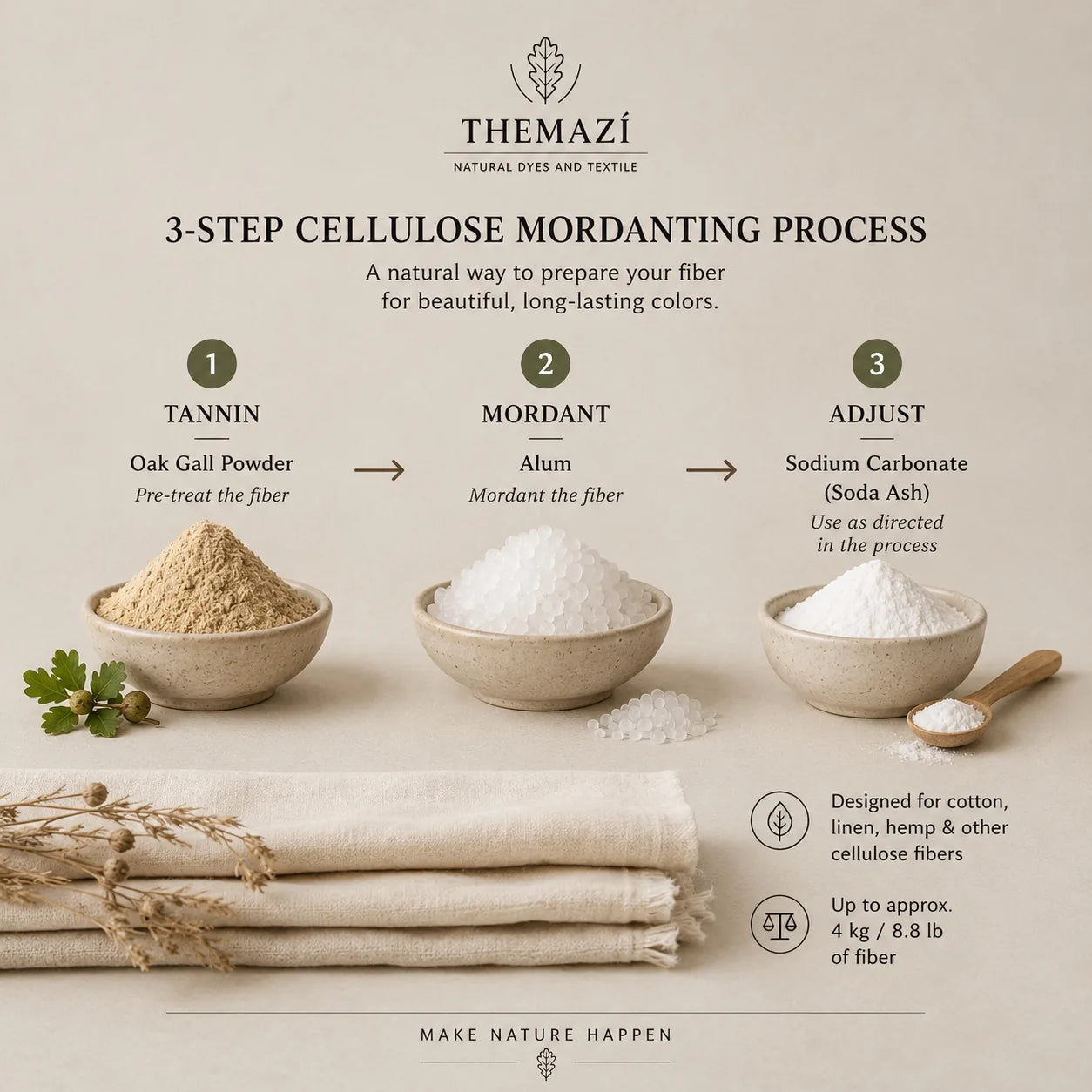 Cellulose mordanting process with Oak Gall tannin, Alum and Sodium Carbonate for natural dyeing