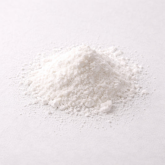 Close-up of cream of tartar powder (potassium bitartrate) used as an assistant with alum for wool and silk mordanting