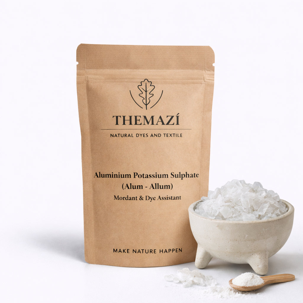 Mordants for natural dyeing: themazi alum pouch with alum crystals and powder