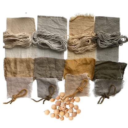 Naturally dyed fabric samples prepared with White Oak Gall tannin mordant