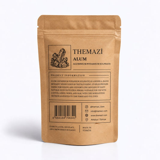 themazi Alum Mordant packaging back – aluminium potassium sulphate product information