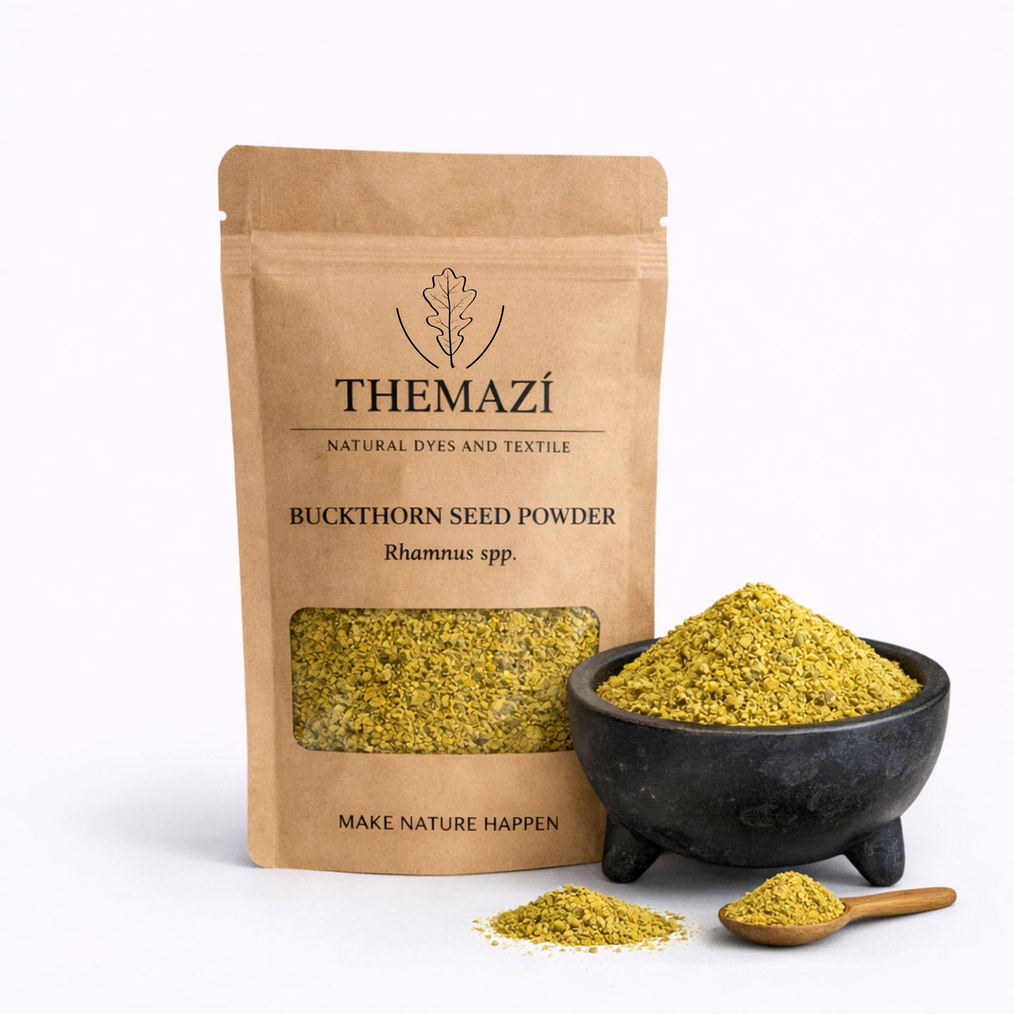 TheMazi buckthorn seed powder (Rhamnus) natural dye packaging