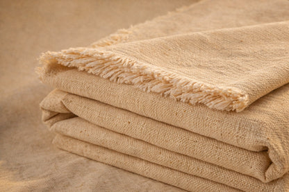 Folded undyed cotton-linen fabric with natural texture, 220 cm wide—dye-ready for natural dyeing and sewing