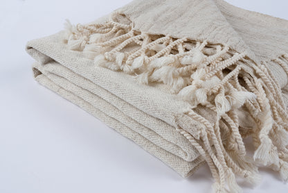 Handwoven peshtemal fringe detail with twisted cotton threads, artisanal finish made in Turkey
