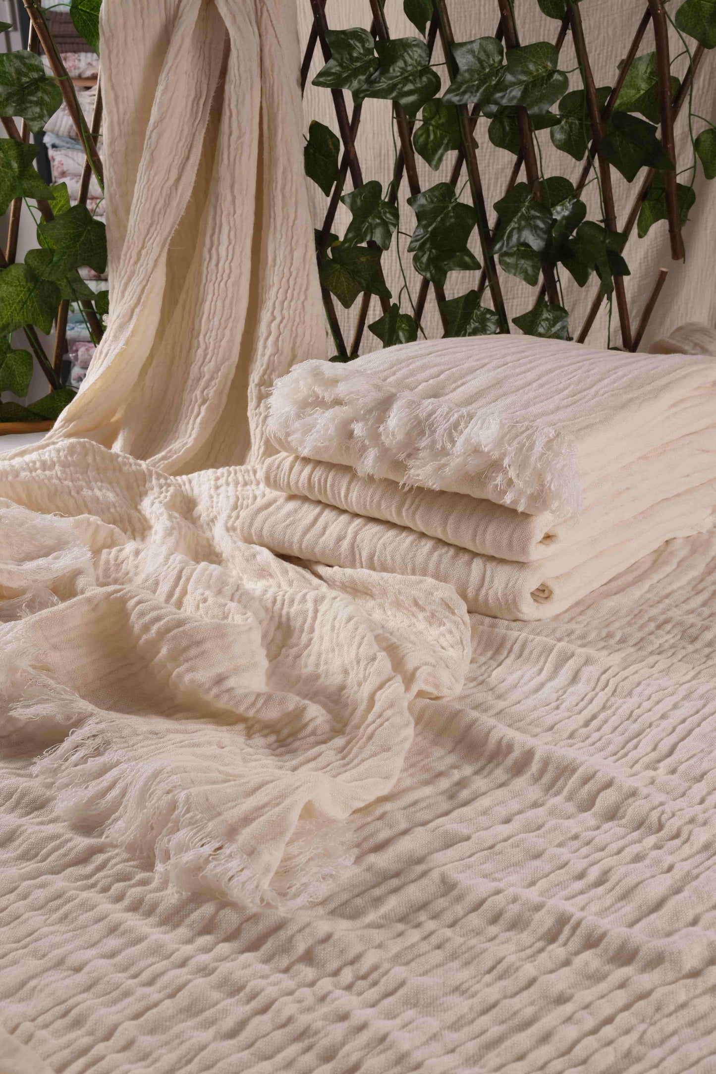 Folded Buldan towel showing natural weave structure and breathable cotton-tencel blend, handcrafted in Turkey.