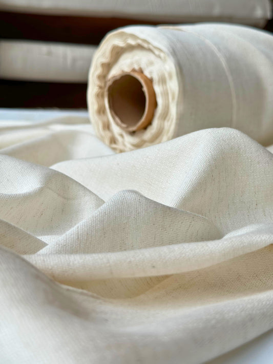 Undyed linen blend fabric on a roll (65% cotton, 35% linen), 150 cm (59 in) wide — sold by the yard in one continuous cut