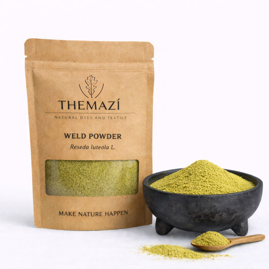 TheMazi Weld Powder (Reseda luteola) natural yellow dye powder in kraft pouch packaging