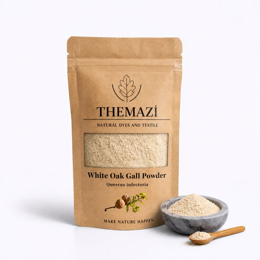 themazi White Oak Gall Powder packaging – Quercus infectoria natural tannin mordant for natural dyeing